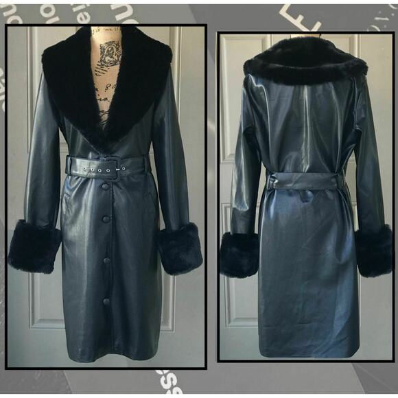 Lioness BROOKLYN Black Vegan Long Coat Size S - Picture 3 of 7